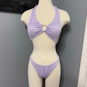 NWOT Shein Ring Ribbed Linked Bikini Set, Purple, S